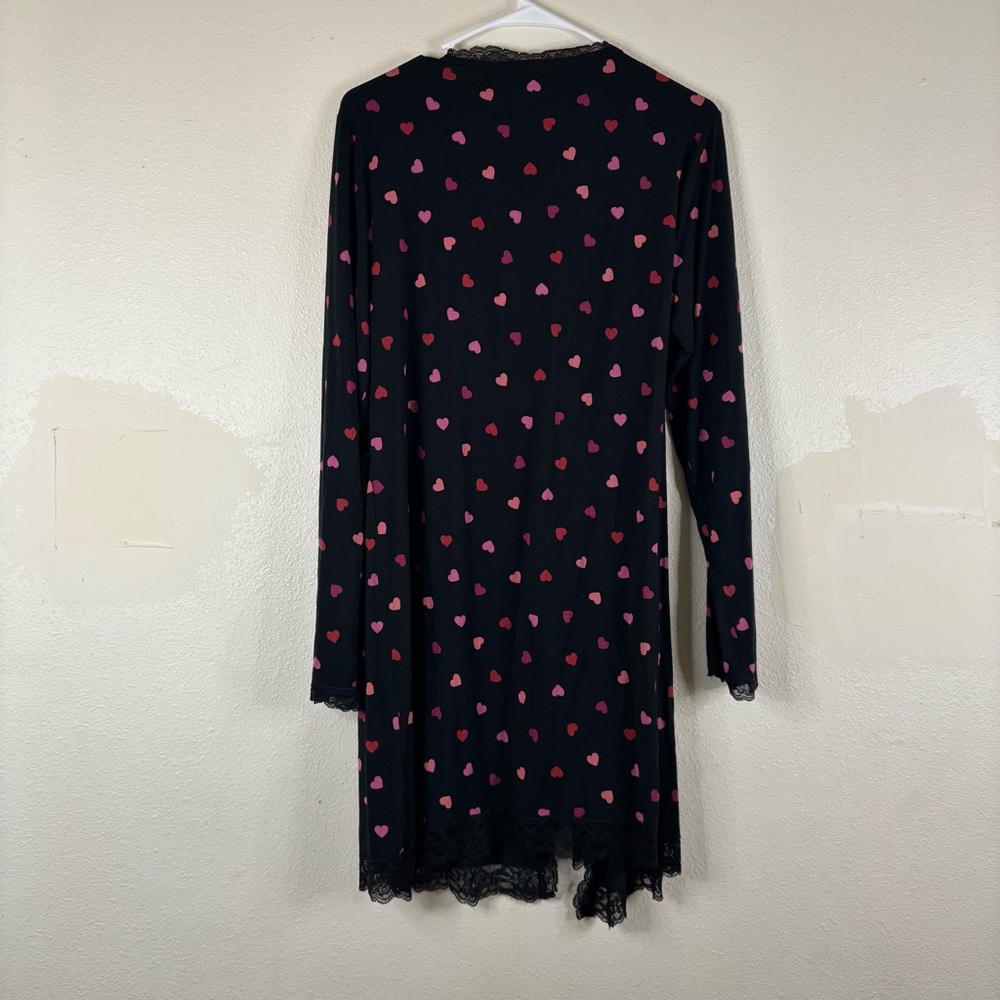 Victorias Secret Black Robe Pink Red Hearts Med/ Large Lace Trim Y2K - Picture 5 of 5